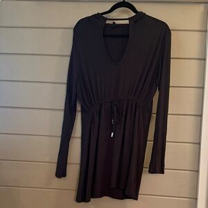 Trina Turk Long Sleeve Drawstring Tunic beach pool Cover up - Black